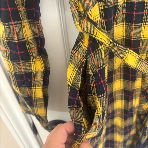 L&B Yellow Plaid Button-Up Belted 100% Cotton Dress Western Cowgirl Medium - Picture 3 of 6